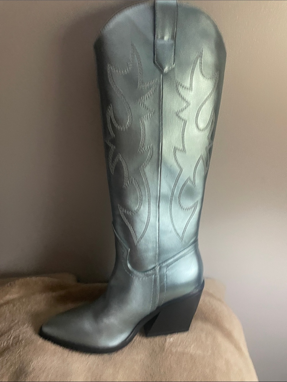Madden Girl Metallic - blue silverGray Western Knee-High Boot
